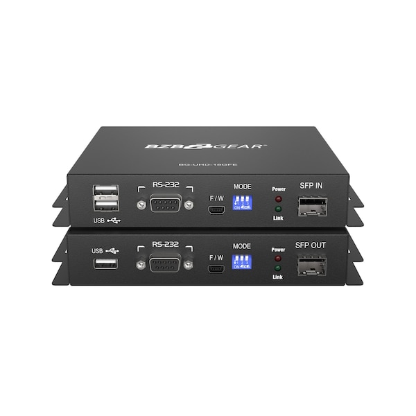 Bzbgear 4K HDMI USB KVM Extender Kit Over fiber w/HDR, 2-Way IR & RS-232 & TAA Compliant No SFP BG-UHD-18GFE - main